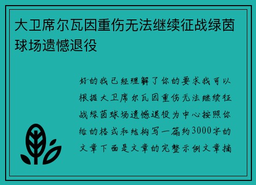 大卫席尔瓦因重伤无法继续征战绿茵球场遗憾退役